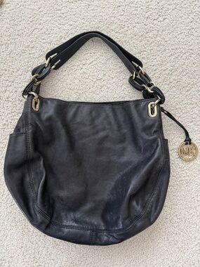 Michael Kors Black Leather Hobo with Gold Hardware